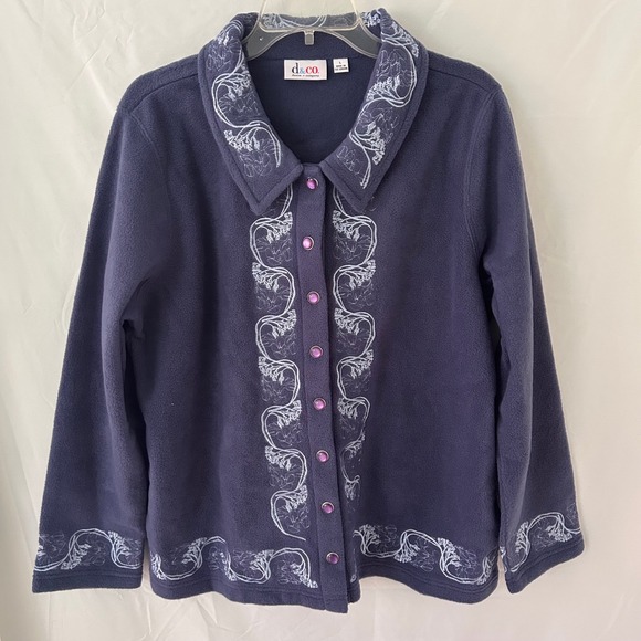 D & CO Denim & Company Jackets & Blazers - D & CO Denim & Company Purple Fleece Embroidered Button Front Jacket Women's L